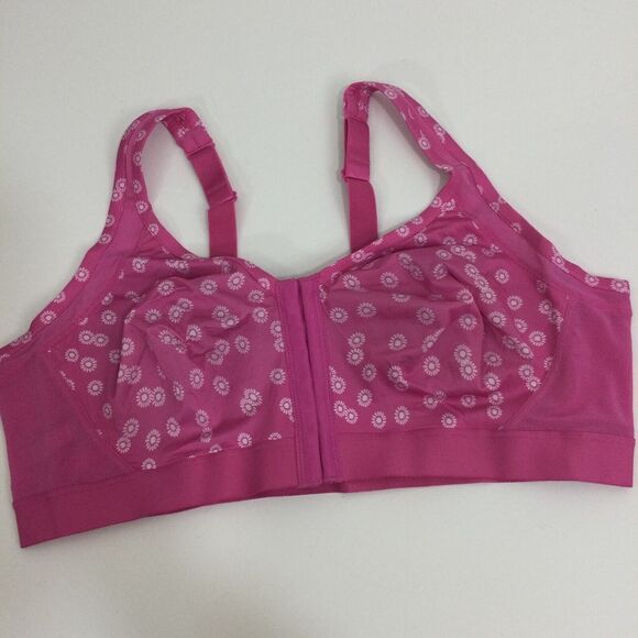 Comfort Choice Floral Front-Close Comfort Wireless Bralette Bra Pink Size 40B - Picture 3 of 10